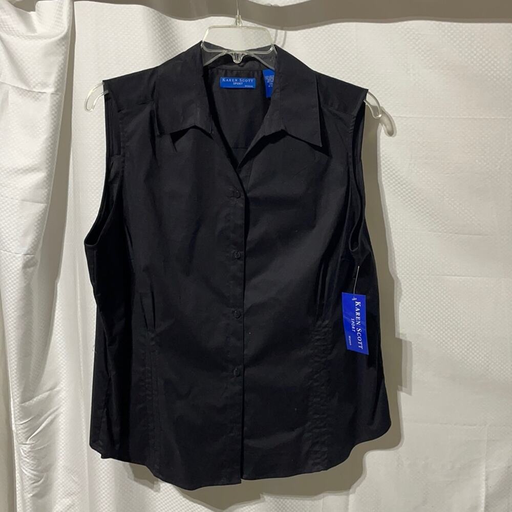 Karen Scott 2x black sleeveless shaped blouse NWT perfect